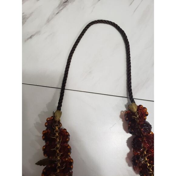 Vintage Celluloid Plastic Faux Tortoise Shell Leaf Flower Bloom Bead Necklace - Picture 7 of 9